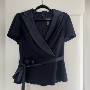 Adrianna Papell Size 10 Royal Navy Blue Belted Blouse Top